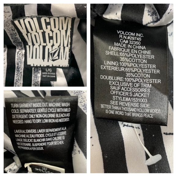 Volcom Men's Black Military Style Officers Jacket With Anchor Buttons Size Large - Picture 15 of 16